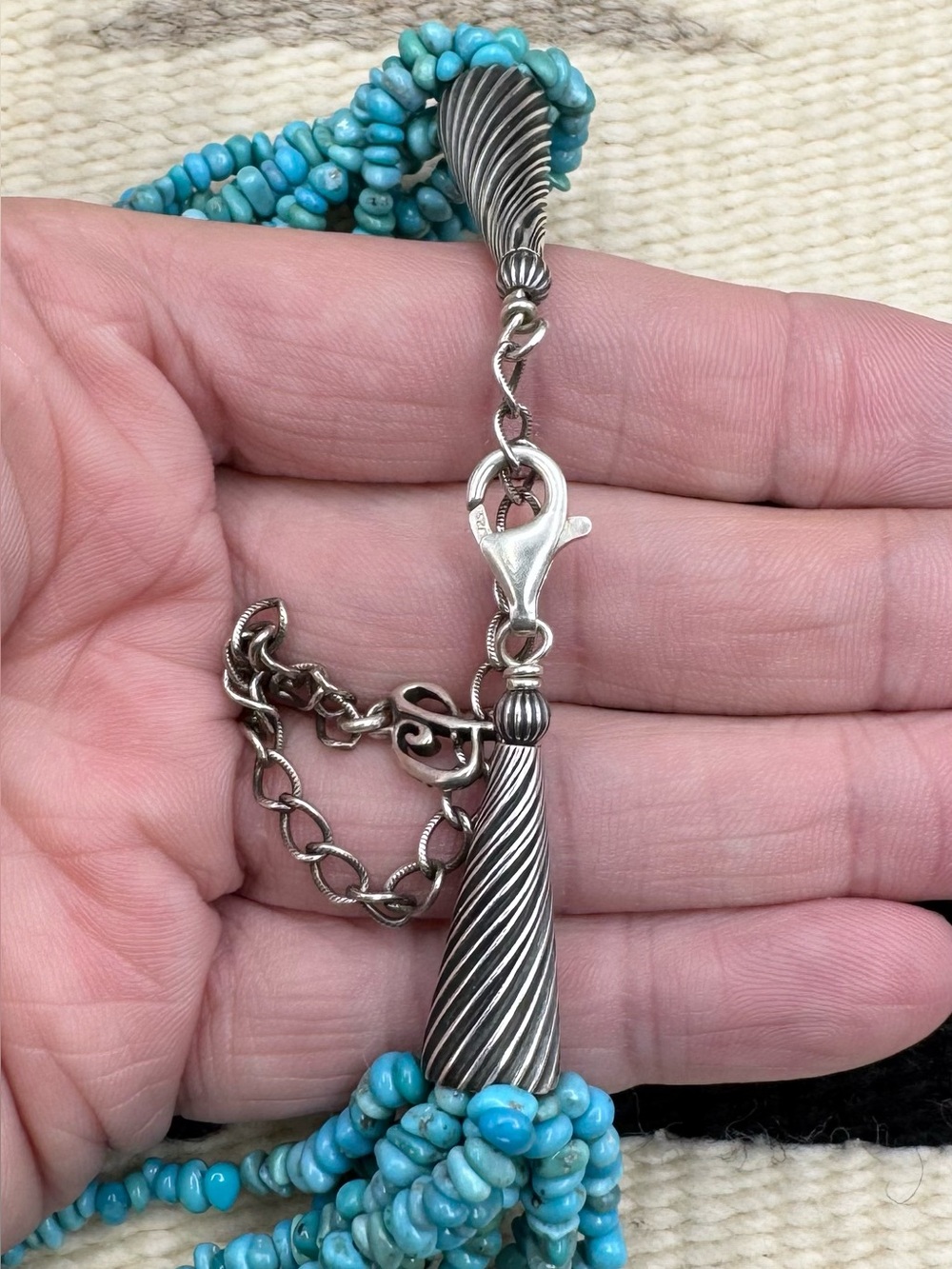 Carolyn Pollack Southwest Sterling Silver Turquoise Multi Strand Beaded Necklace - Picture 5 of 6